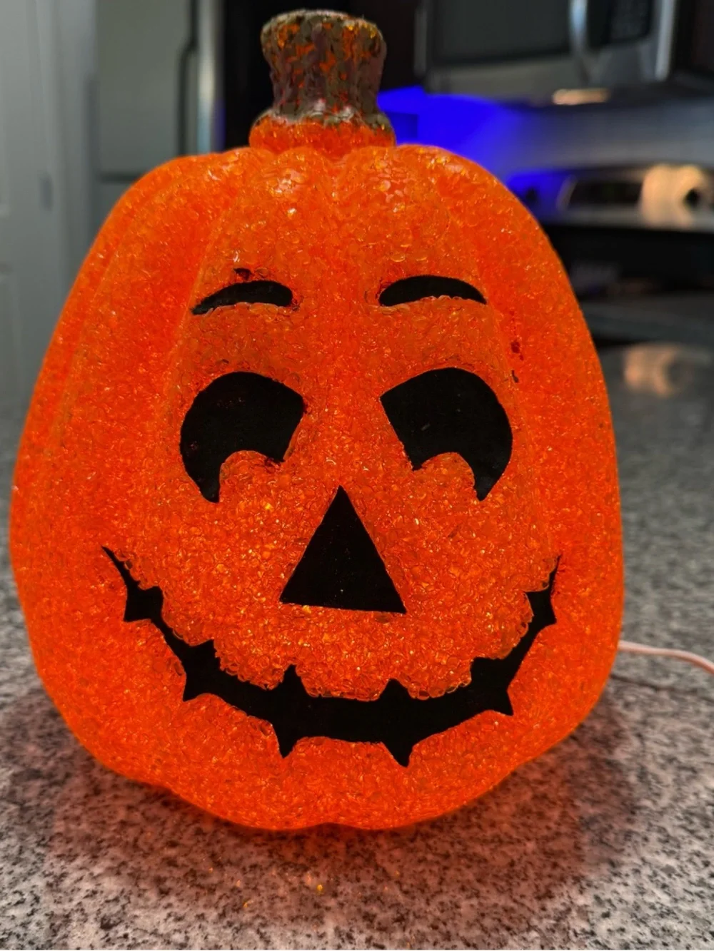 Seasons Lighted Sparkling Pumpkin Jack O Lantern Halloween Decor EVA 10”